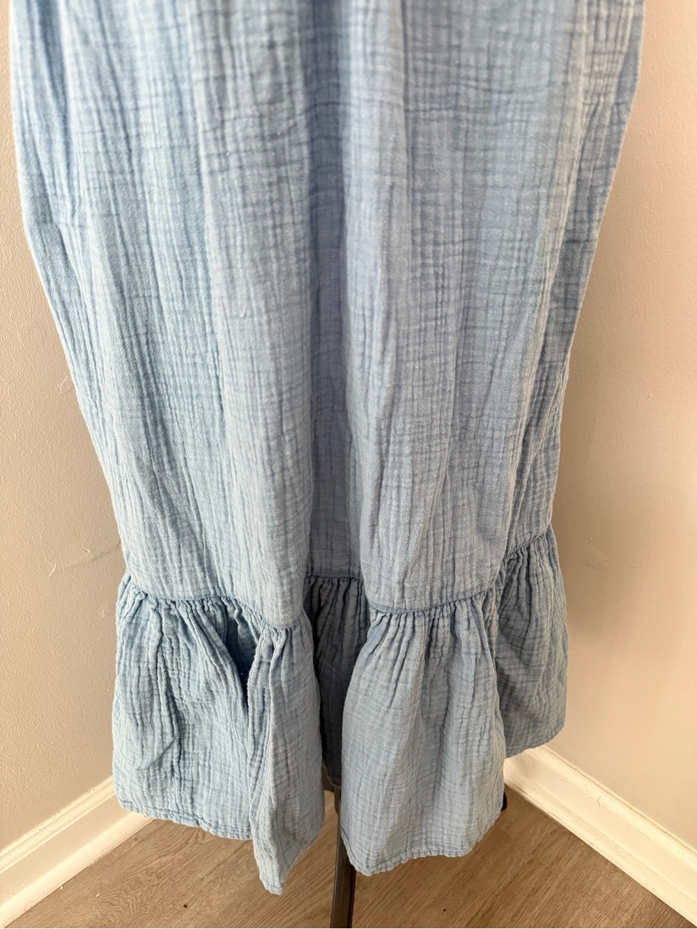 O'Neill Blue Cotton Gauze Midi Dress Size Small | Deep V Boho Beachy Sundress - Picture 9 of 10